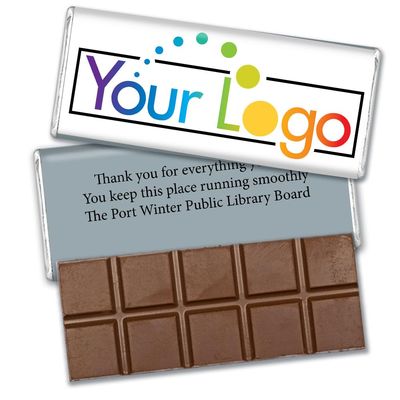12 Pack Personalized Belgian Milk Chocolate Business Promotional Add Your Logo Candy Bar Favors For Corporate Gifting, Advertising Treats And Office Party Giveaways - Silver