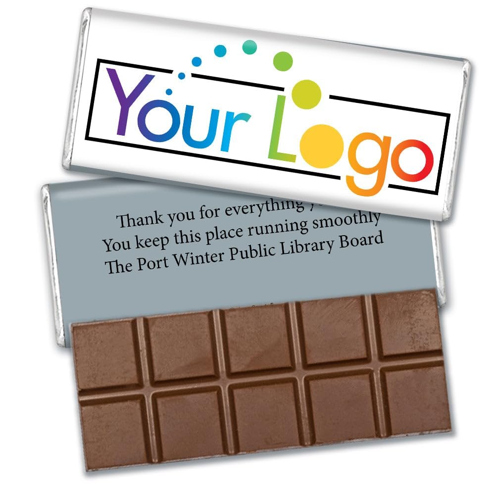 12 Pack Personalized Belgian Milk Chocolate Business Promotional Add Your Logo Candy Bar Favors For Corporate Gifting, Advertising Treats And Office Party Giveaways - Silver