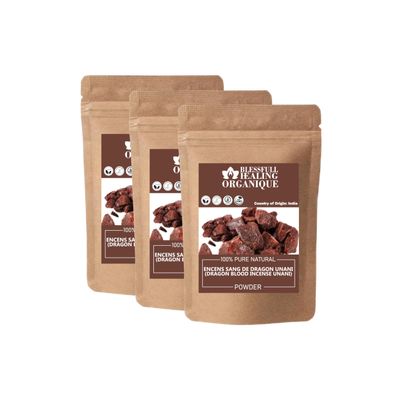 Blessfull Healing Organic Dragon Blood Incense Unani Powder 100% Pure Natural 100 Gram (3.52 oz) Each (Pack of 3) = 300 Grams, Vegan