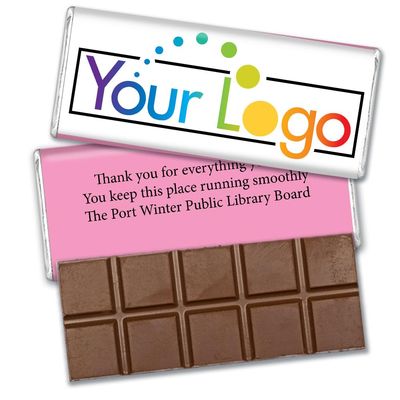 12 Pack Personalized Belgian Milk Chocolate Business Promotional Add Your Logo Candy Bar Favors For Corporate Gifting, Advertising Treats And Office Party Giveaways - Pink