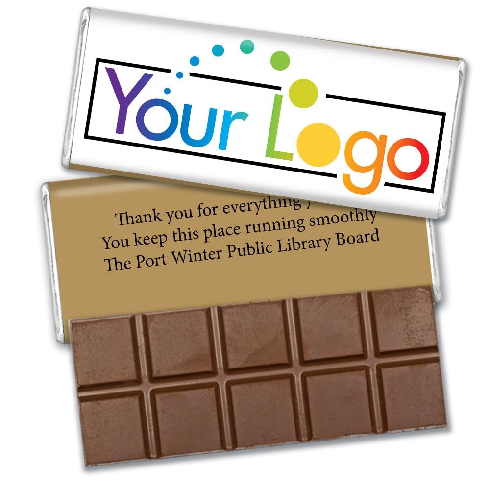36 Pack Personalized Belgian Milk Chocolate Business Promotional Add Your Logo Candy Bar Favors For Corporate Gifting, Advertising Treats And Office Party Giveaways - Gold