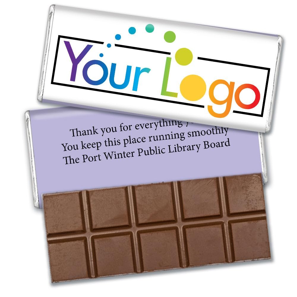 12 Pack Personalized Belgian Milk Chocolate Business Promotional Add Your Logo Candy Bar Favors For Corporate Gifting, Advertising Treats And Office Party Giveaways - Lavender