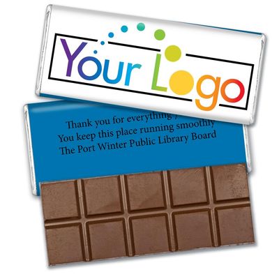 36 Pack Personalized Belgian Milk Chocolate Business Promotional Add Your Logo Candy Bar Favors For Corporate Gifting, Advertising Treats And Office Party Giveaways - Blue