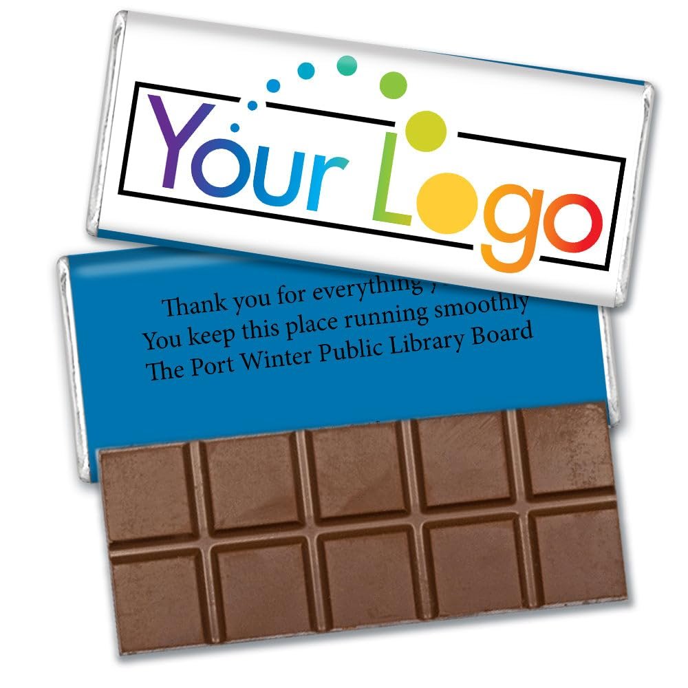 36 Pack Personalized Belgian Milk Chocolate Business Promotional Add Your Logo Candy Bar Favors For Corporate Gifting, Advertising Treats And Office Party Giveaways - Blue