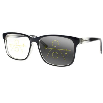 SightPerk Men Women Rectangular Transition Photochromic Progressive Multifocal Reading Glasses (Transparent & Black, 2, x)