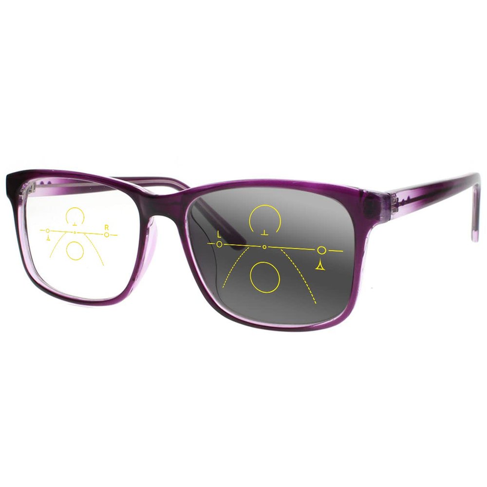SightPerk Men Women Rectangular Transition Photochromic Progressive Multifocal Reading Glasses (Purple, 1.25, x)