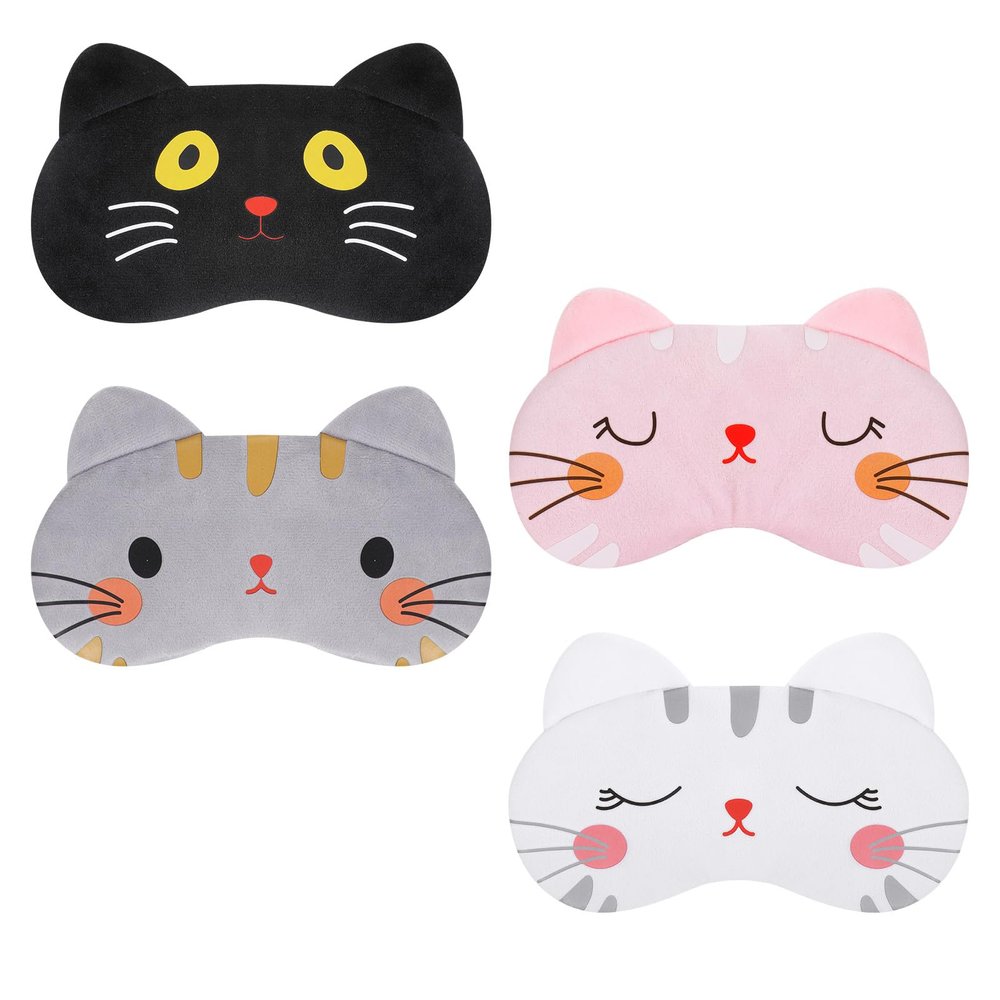 ElevateTech Sleep Mask for Kids, 4 Pcs Cute Cat Sleeping Mask Soft Plush Blindfold Fuffy Sleeping Eye Cover Eyeshade Funny Animal Kitten Eye Masks for Women Men Home Travel Nap Party Supplies