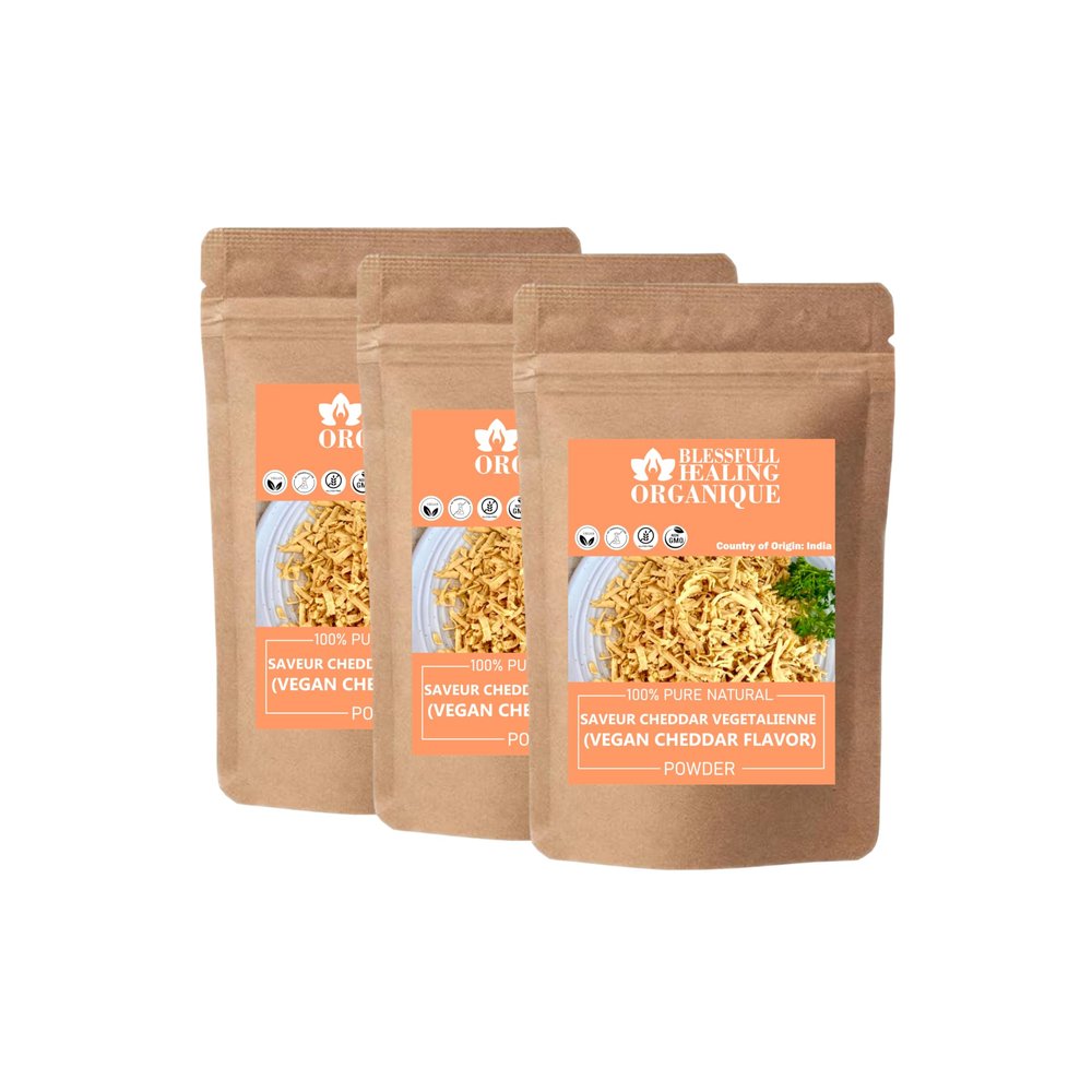 Blessfull Healing Organic Vegan Cheddar Flavor Powder 100% Pure Natural 100 Gram (3.52 oz) Each (Pack of 3) = 300 Grams, Vegan