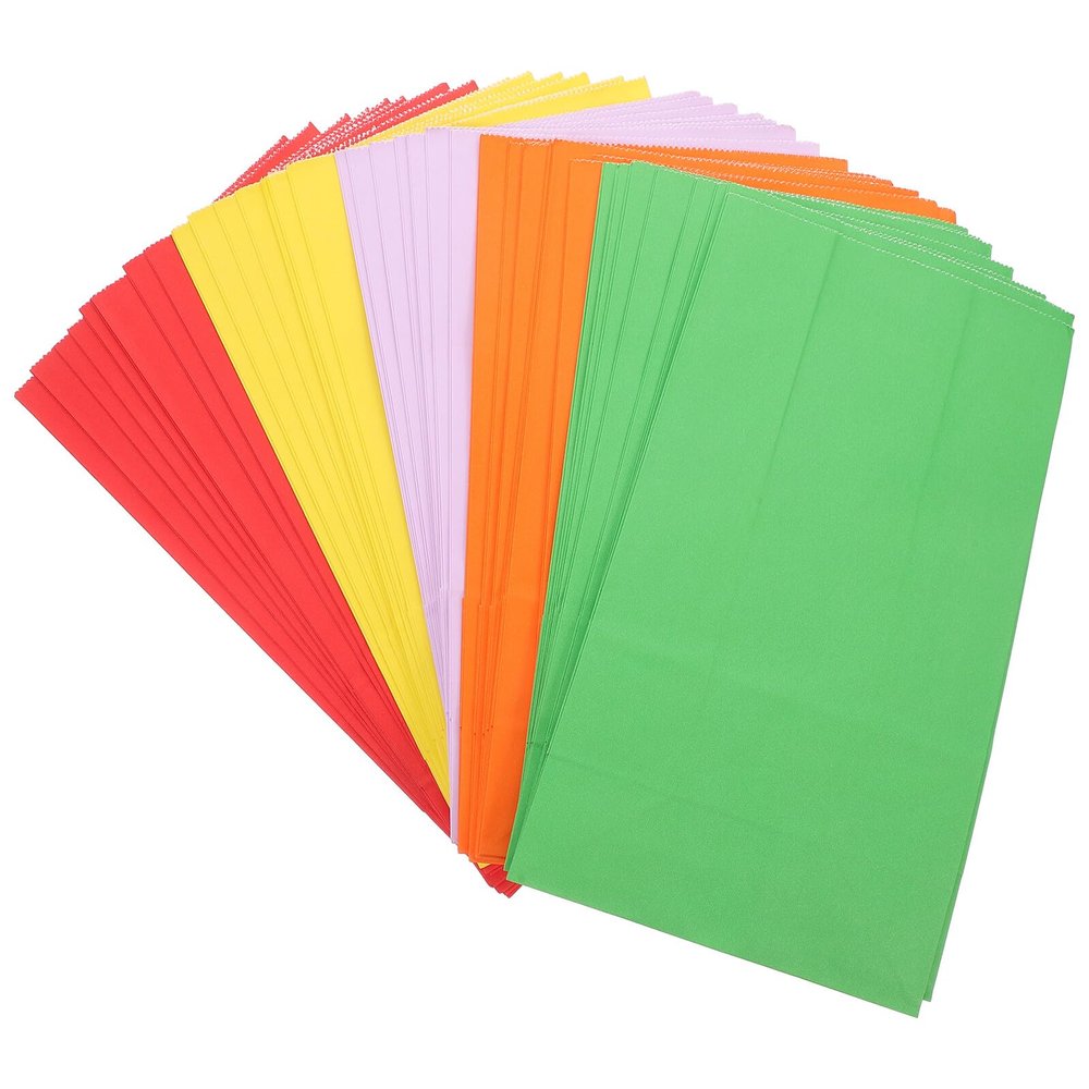 VINTORKY 40pcs Kraft Paper Lunch Bags with Flat Bottom, Assorted Orange Yellow Red Purple Green, Paper Treat Bags for Cookies Pastries Sourdough Bread Party Favor Wrap