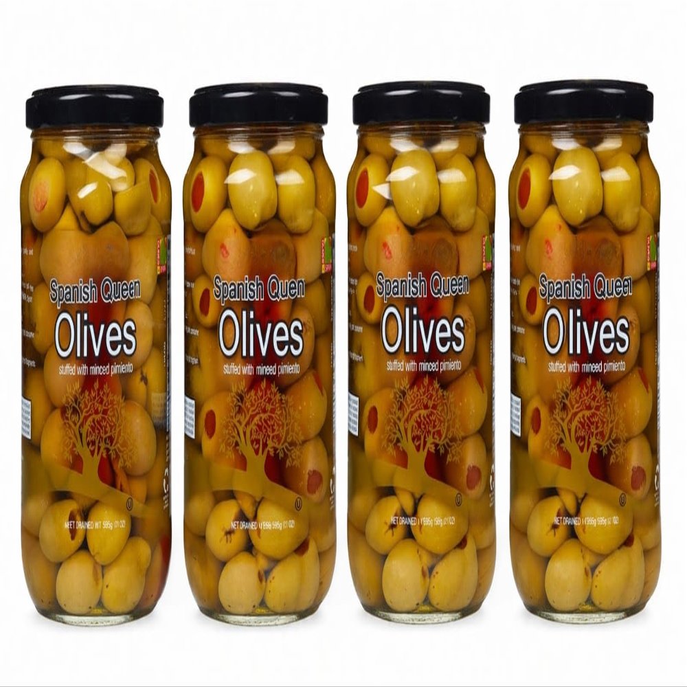 Spanish Queen Olives , Premium Large Green Olives, Firm & Juicy, Classic Mediterranean Snack, Perfect for Appetizers & Cocktails , Perfect for snacking, charcuterie boards, salads, and martinis , Naturally flavorful with a savory, slightly briny tast