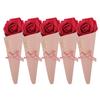 FOMIYES DIY Flower Cone Candy Bags 5pcs Pink Cone Candy Containers with Red Flowers and Pink Bow Wedding Favor Treat Bags for Party view 1