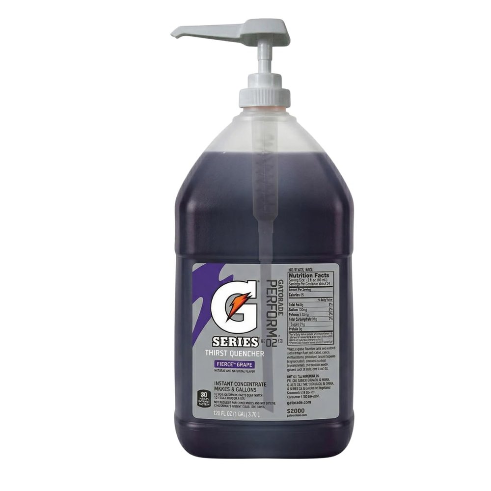 Gatorade Liquid Concentrate Drink Mix, Thirst Quencher Grape, 1 Gallon Bulk Sports Drink Syrup with Dispenser Pump, Makes 6 Gallons