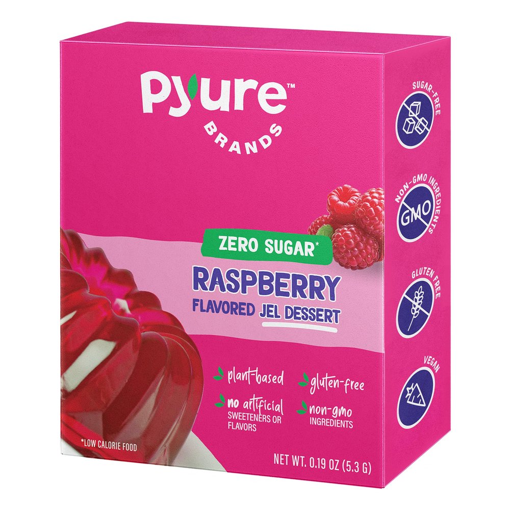 Pyure Zero Sugar Raspberry Jel Dessert | 0 Calories, Plant-Based, Gelatin-Free, Keto-Friendly, Vegan, Gluten-Free, No Artificial Ingredients, Sweetened with Organic Stevia | 0.19 oz Packet (12-Pack)