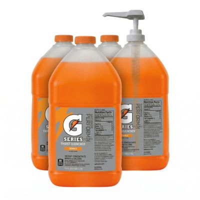 Gatorade Liquid Concentrate Drink Mix, Thirst Quencher Orange, 1 Gallon Bulk Sports Drink Syrup, Case of 4 Total 4 Gallons with Dispenser Pump