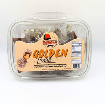 ALBASHA Golden Pearls Date Balls Stuffed with Tahini, Covered in Sesame Seeds, 8 oz, 16 Pieces