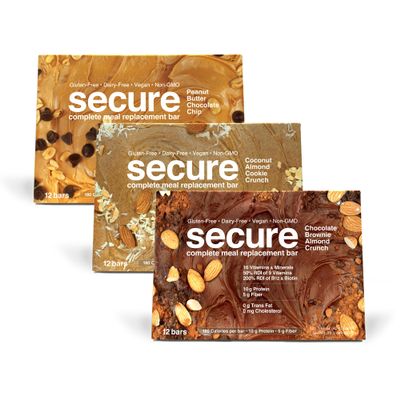 ANDREW LESSMAN Secure Bars 40g - Peanut Butter Chocolate + Chocolate Brownie Almond + Coconut Almond - High Protein & Fiber Snack 36 Bars - Non-GMO, Gluten-Free, Vegan, Low Calorie Meal Replacement