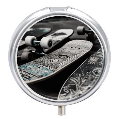 Skate Boards Pill Box Exquisite Pill Organizer Cute Medicine Holder with COF Portable Compact Medicine for Vitamins, Fish Oil, Supplements and Medications