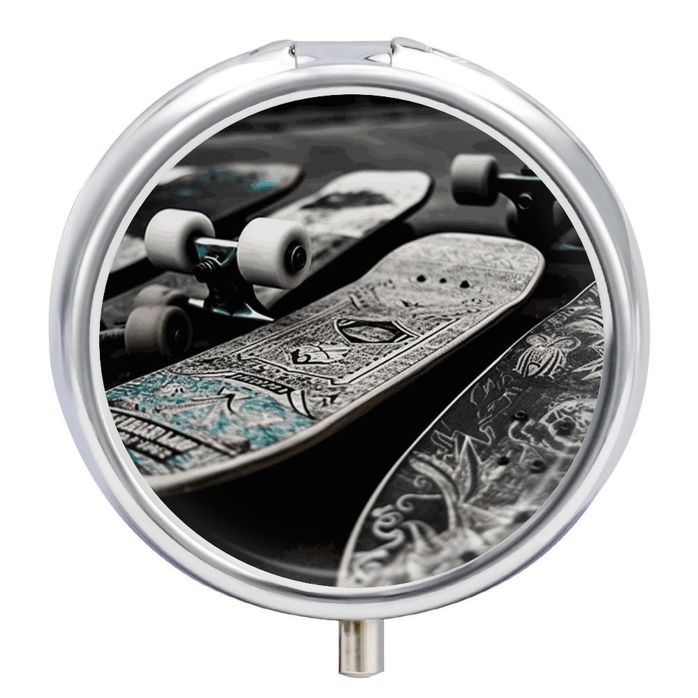 Skate Boards Pill Box Exquisite Pill Organizer Cute Medicine Holder with COF Portable Compact Medicine for Vitamins, Fish Oil, Supplements and Medications