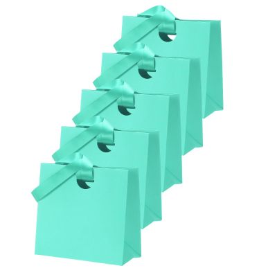 PATIKIL Gift Bags with Ribbon, (6.1" x 2.95" x 5.71", Green)(5Pcs), Medium Gift Wrap Bags with Handles, Suit for Wedding/Birthday/Bridesmaid/Party/Shopping