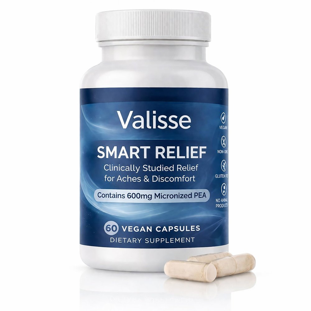 Adjustable Valisse Smart Relief 600mg Pea Nerve & Joint Support, 60 Vegan Capsules, Support for Aches & Discomfort, Non-GMO, Gluten-Free,Vegan