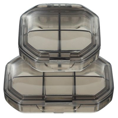 SOESFOUFU Portable Pill Organizer Case 2pcs Travel Medicine Storage Box with Lid, Silicone Sealed 4-Compartment and 6-Compartment Gray Daily Pill Carrier for Travel and Home Use
