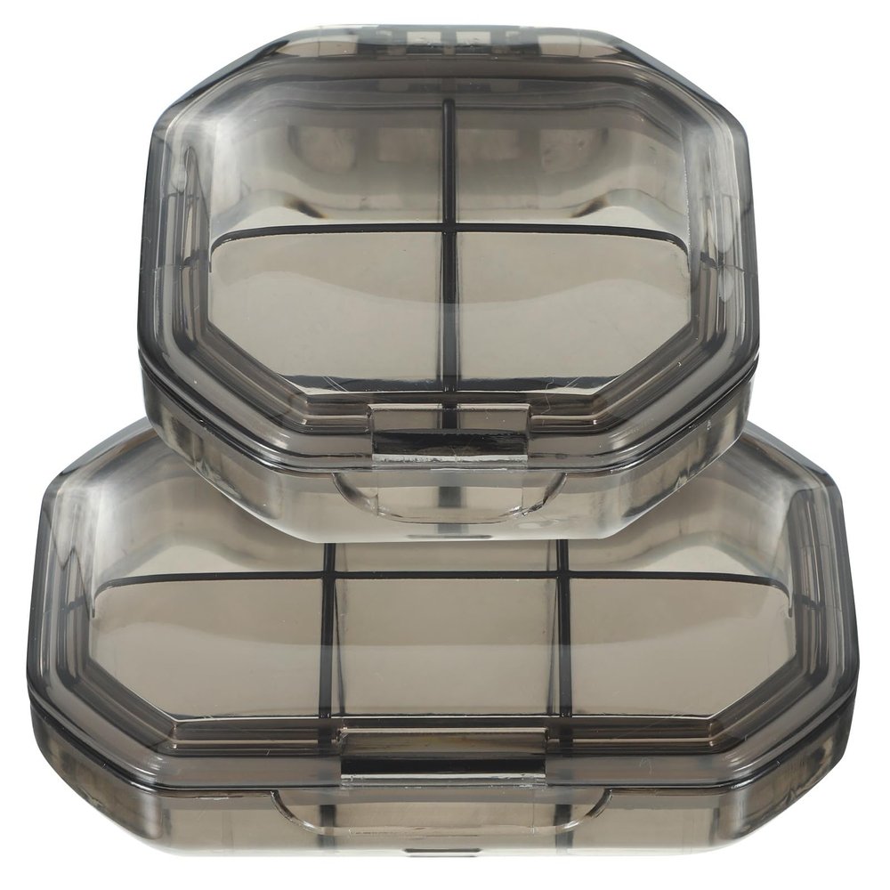 SOESFOUFU Portable Pill Organizer Case 2pcs Travel Medicine Storage Box with Lid, Silicone Sealed 4-Compartment and 6-Compartment Gray Daily Pill Carrier for Travel and Home Use