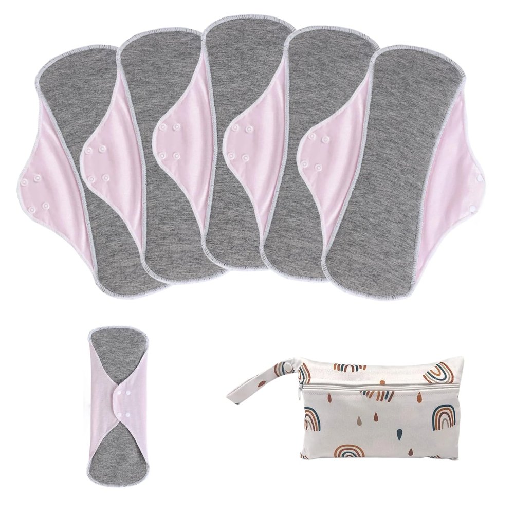 KUMUROETA Reusable Sanitary Pads for Women,Feminine Care,Machine Washable,6pcs/Set,Pack of 5+1 Storage Bag,Nonslip Panty Liners,Graphene Period Pads