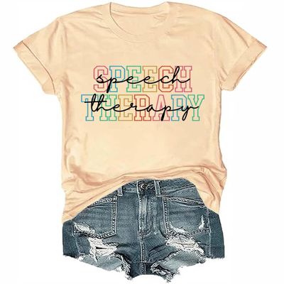 Speech Therapy Shirt for Women, Speech Therapy Pathologist V Neck T-Shirt Communication Therapist Casual Tees Khaki