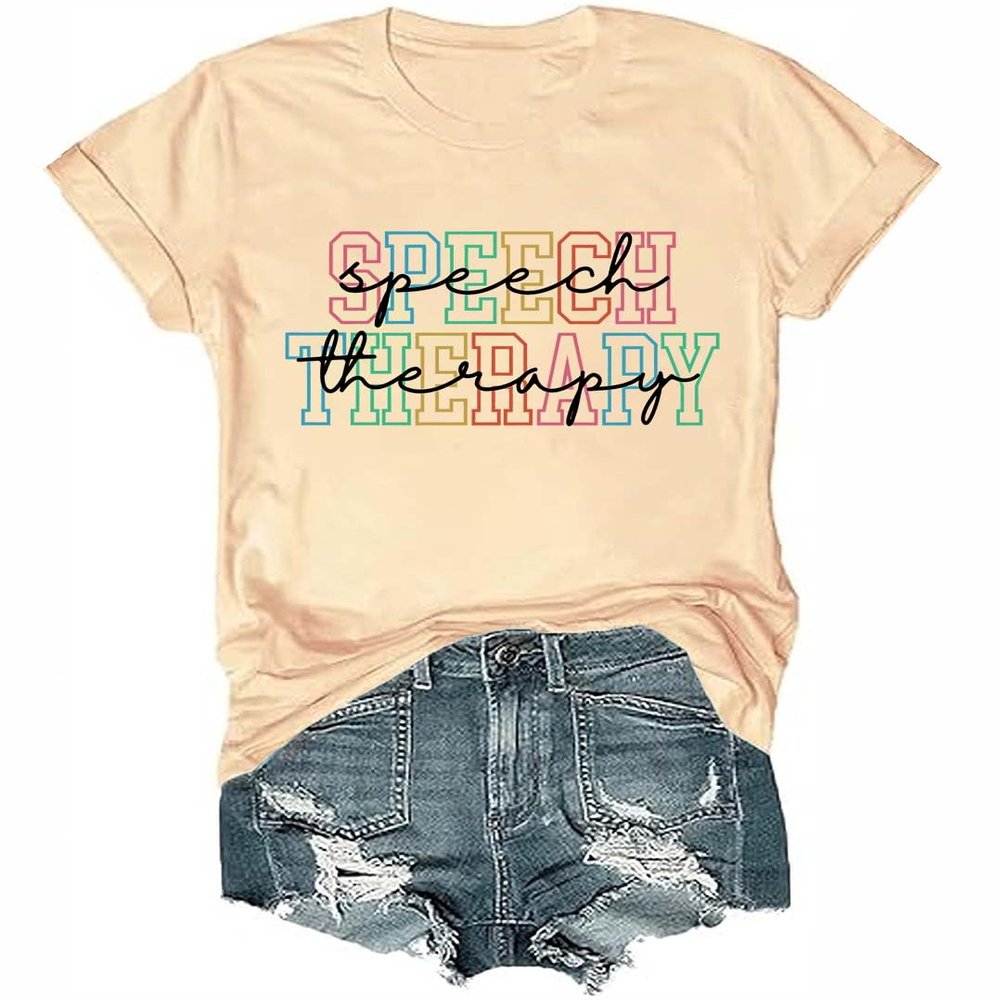 Speech Therapy Shirt for Women, Speech Therapy Pathologist V Neck T-Shirt Communication Therapist Casual Tees Khaki