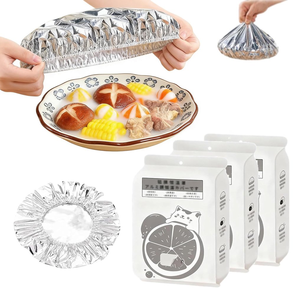 Reusable Aluminum Foil Food Covers, 120Pcs Pop-Up Tin Foil Food Insulation Cover, Aluminum Foil Heat Retaining Cover for Kitchen, Adjustable Foods Storage Covers for Any Plate or Bowl