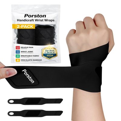 2-Pack Handicraft Wrist Wraps,Adjustable Premium Wrist Brace for Women&Men,Elastic Compression Sleeves Support Strap with Thumb Loop,Working Golf Protector Soft Ace Yoga,Arthritis-Right&left(Black)