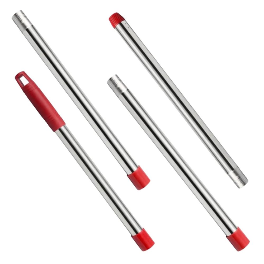 Zerodeko Replacement Mop Pole Handle 4-Section Red Plastic Threaded Mop Stick with Stainless Steel Broom Rod Universal Household Floor Cleaning