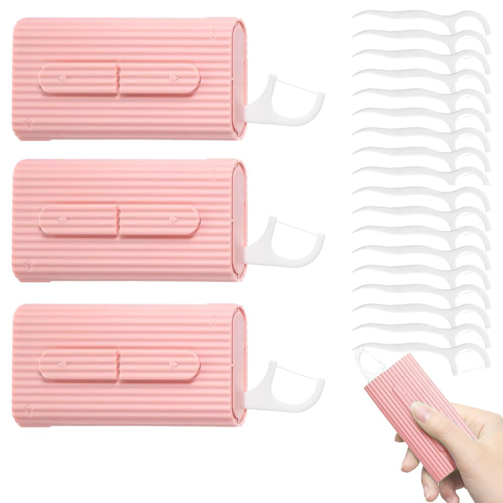 3PCS Automatic Pop-up Portable Floss Dispenser, 2026 New Travel Floss Storage Case with 30 Pcs Dental Floss, Dental Floss Box, Floss Stick Organizer for Home, Restaurant, On-the-Go Oral Care (Pink)
