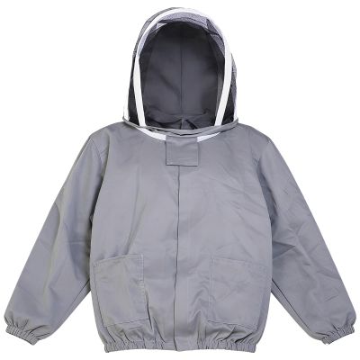 YHomU Gray Beekeeping Veil Jacket, Half-Body, Hooded, Breathable Polyester Beekeeper Suit with Pockets