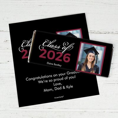 25 Pack Personalized Graduation Class of 2026 Candy Bar Wrapper Party Favors For Senior Gifts, Table Decoration, Dessert Tables & More - Maroon (Candy Not Included)