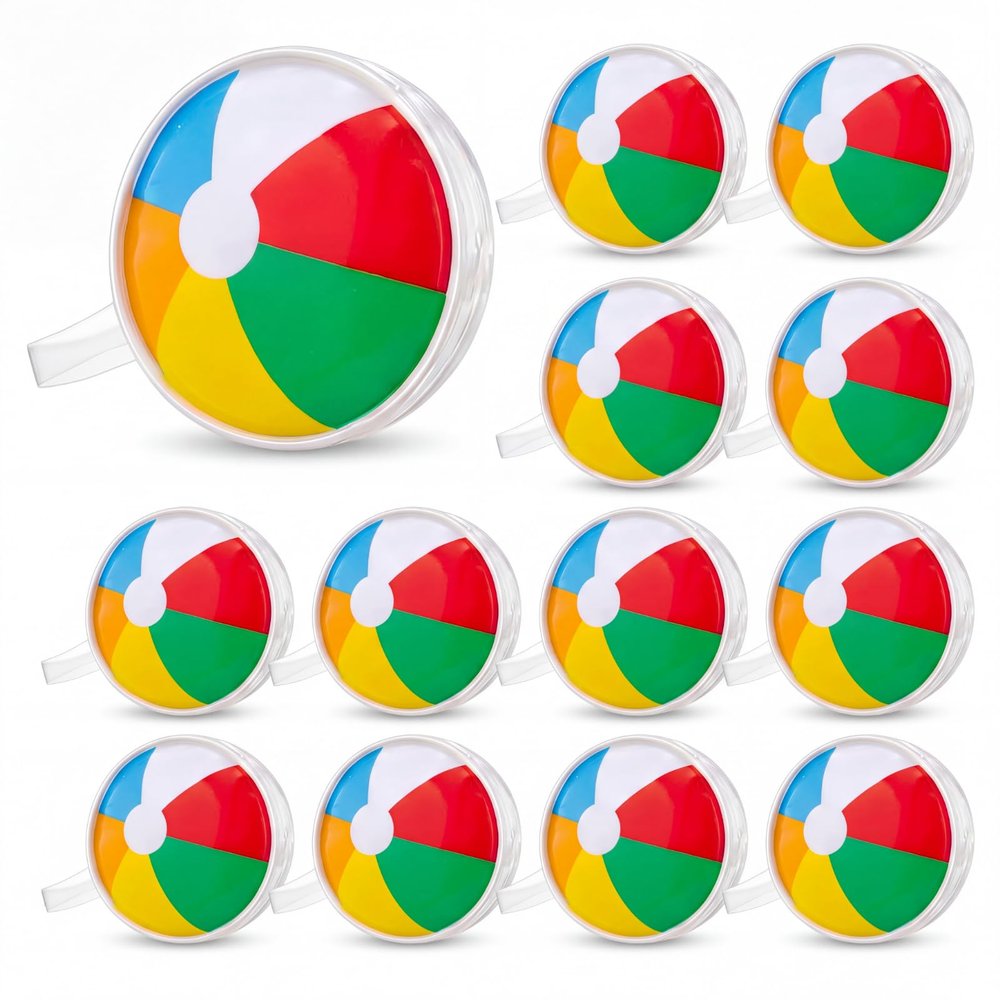 Shinylin 12 Pcs Beach Ball Party Favors Bags Pool Party Gift Bags Beach Ball Makeup Bag with Handle Summer Pool Themed PVC Clear Goodie Treat Bag for Vacation Hawaiian Tropical Luau Theme Decoration