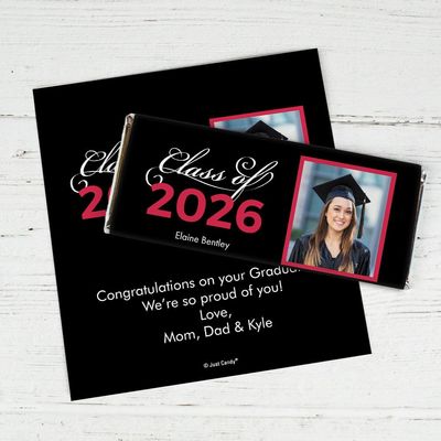 25 Pack Personalized Graduation Class of 2026 Candy Bar Wrapper Party Favors For Senior Gifts, Table Decoration, Dessert Tables & More - Red (Candy Not Included)