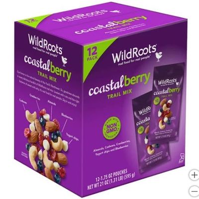 Coastal Berry Trail Mix Snack Packs, Almonds Cashews Cranberries Yogurt Chips Blueberries, Individual 1.75 oz Pouches, 12 Count (1 Pack)