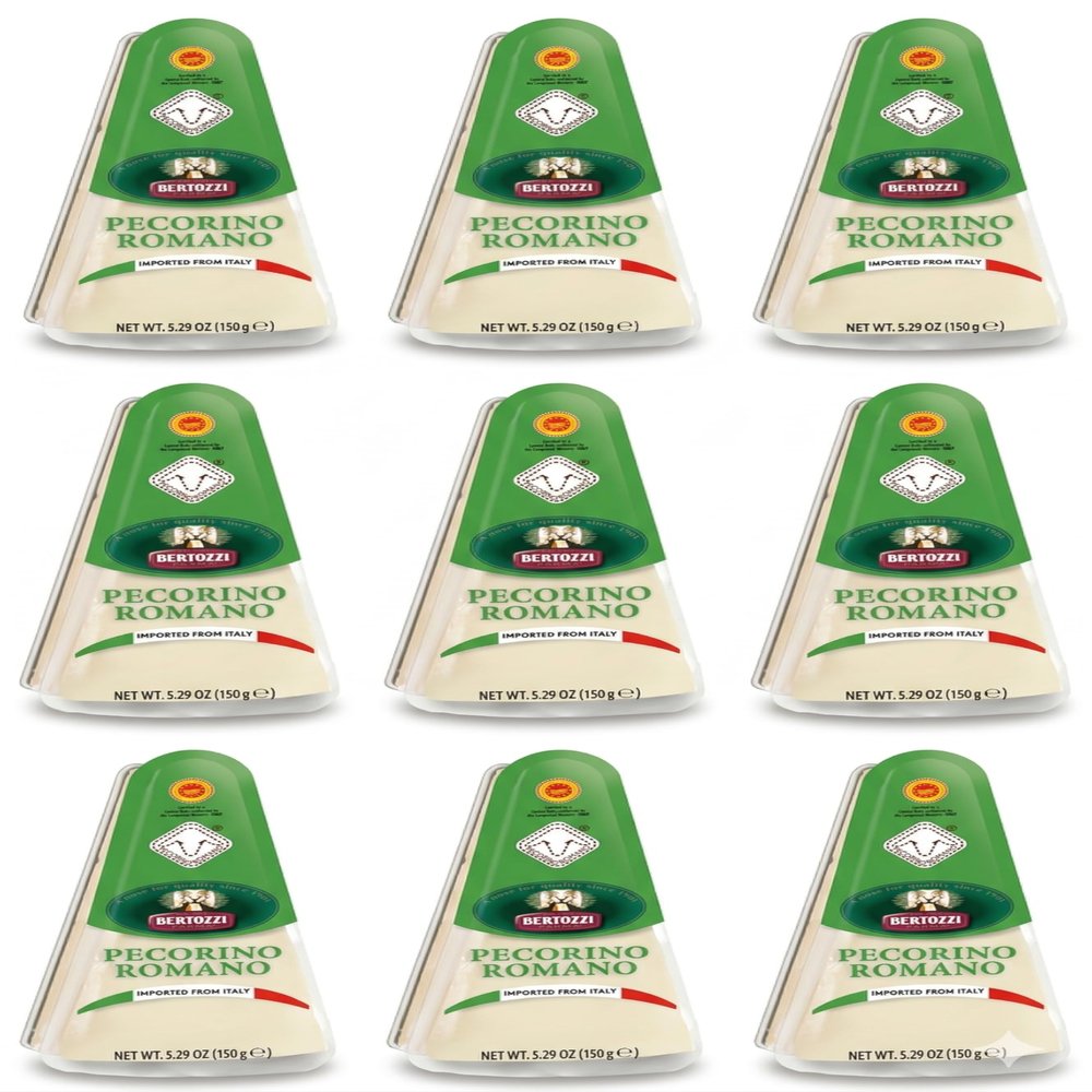 BERTOZZI Pecorino Romano DOP Cheese Wedges | 3lb Bulk Pack (9x5.3oz) | 100% Sheep's Milk | High Protein & Calcium | Authentic Italian Grating Cheese Imported from Italy