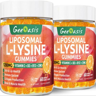 Liposomal L-lysine Gummies 1200mg, Lysine Chewable Supplement with Vitamin C, D3, B12 & Zinc for Adults & Kids, Immune & Collagen Support, Lips & Skin Health, Vegan, Natural Fruit Flavor, 120 CT