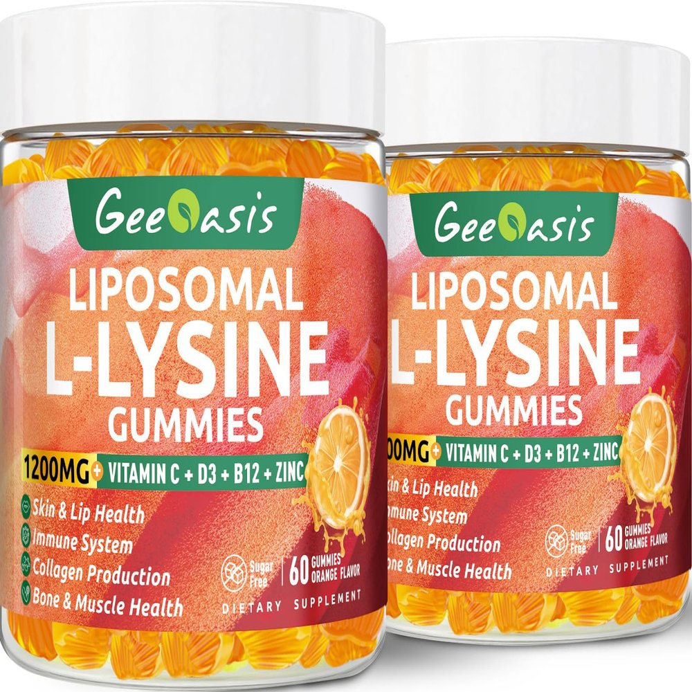 Liposomal L-lysine Gummies 1200mg, Lysine Chewable Supplement with Vitamin C, D3, B12 & Zinc for Adults & Kids, Immune & Collagen Support, Lips & Skin Health, Vegan, Natural Fruit Flavor, 120 CT