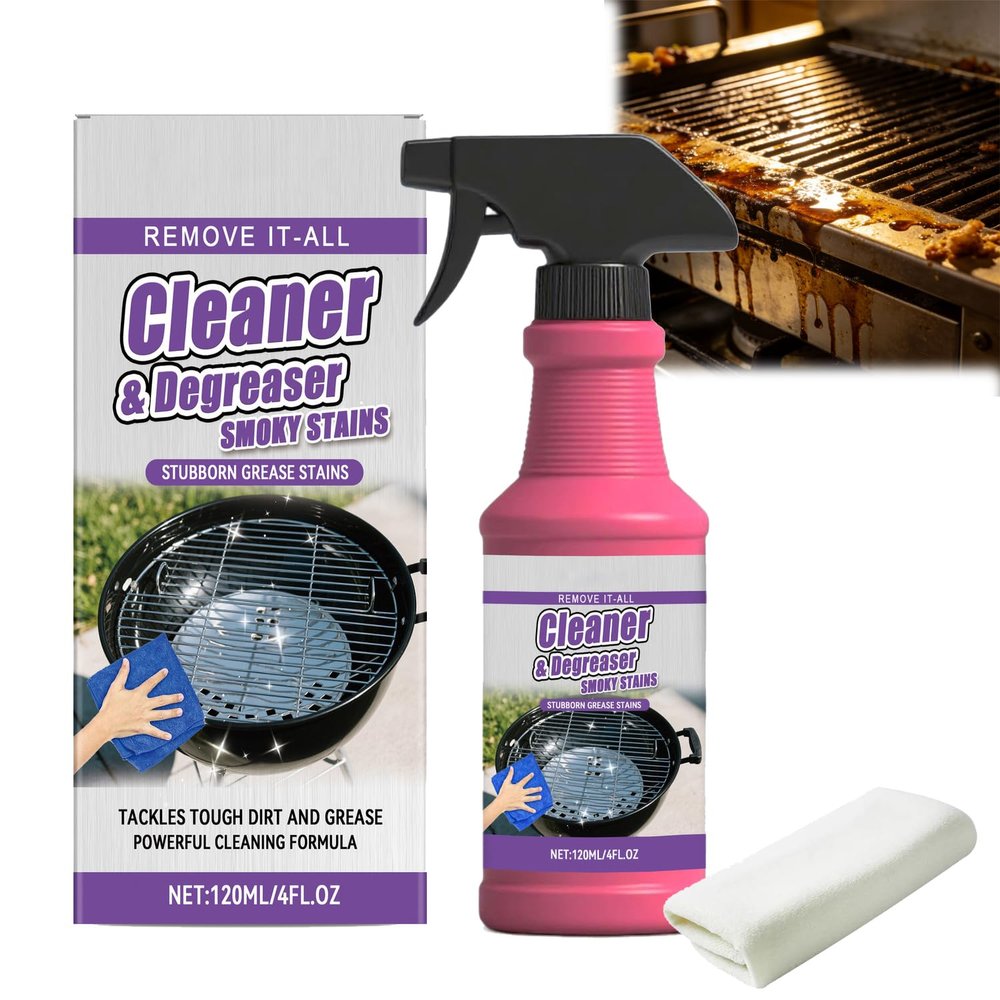 FNIUANF Fast-Acting Heavy-Duty Grill Degreaser Spray, BBQ Grill Cleaner Spray For Outdoor Grills, All Purpose Heavy Oil Cleaning Agent for Barbecue Grills, Smoky Stains, And Stubborn Grease (1pc)