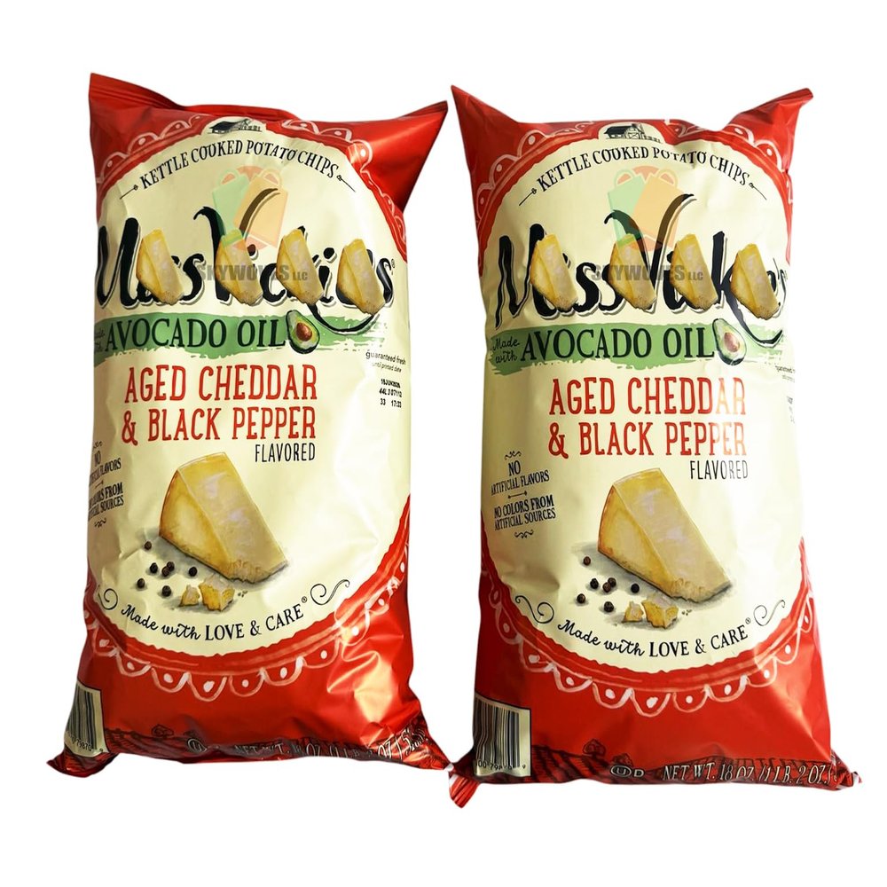 Aged Cheddar & Black Pepper Kettle Cooked Potato Chips - Artisanal Extra Crunchy Style, No Artificial Flavor - 18 oz (Pack of 2)