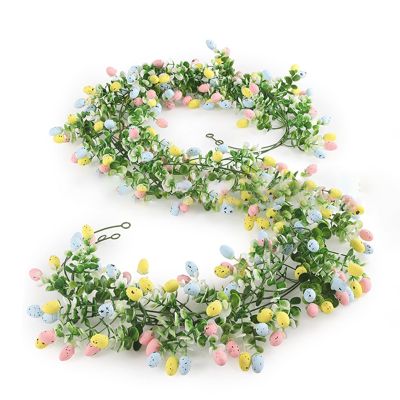 Easter Egg Wreath: Eucalyptus and Floral Decor with Colorful Foam Eggs 6 Feet Mantelpiece Gift Spring Home Decor Wall Windowsill (2)