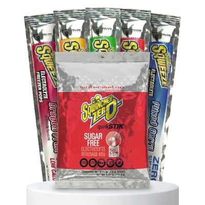 Aabaco Sqwincher Bundle: (50) Watermelon Zero Qwik Stiks (20oz Yield) & (50) Sqweeze Sugar Free Electrolyte Freezer Pops 5-Flavor Variety Pack Industrial Strength Hydration & Heat Stress Relief