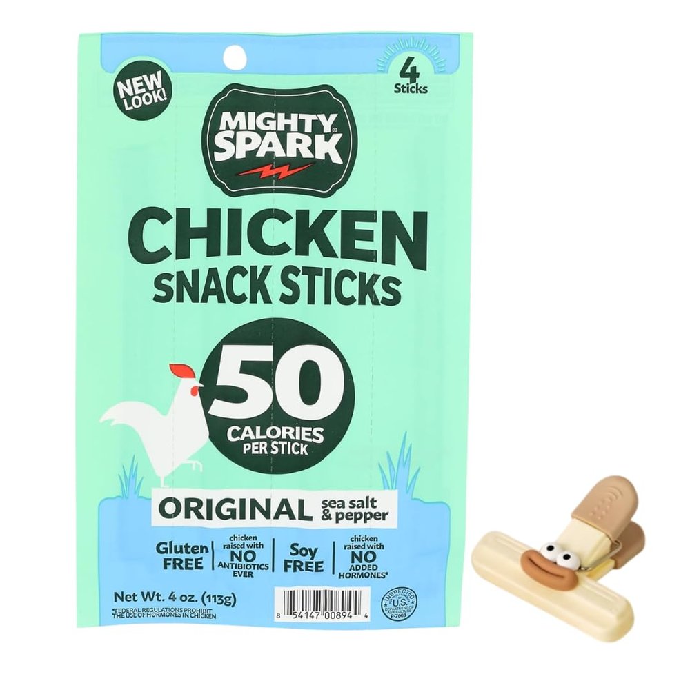 Mighty Spark Chicken Snack Sticks 4 oz Mighty Sparks Chicken Sticks Teriyaki Inspired Protein Snack Single Pack with bag clips