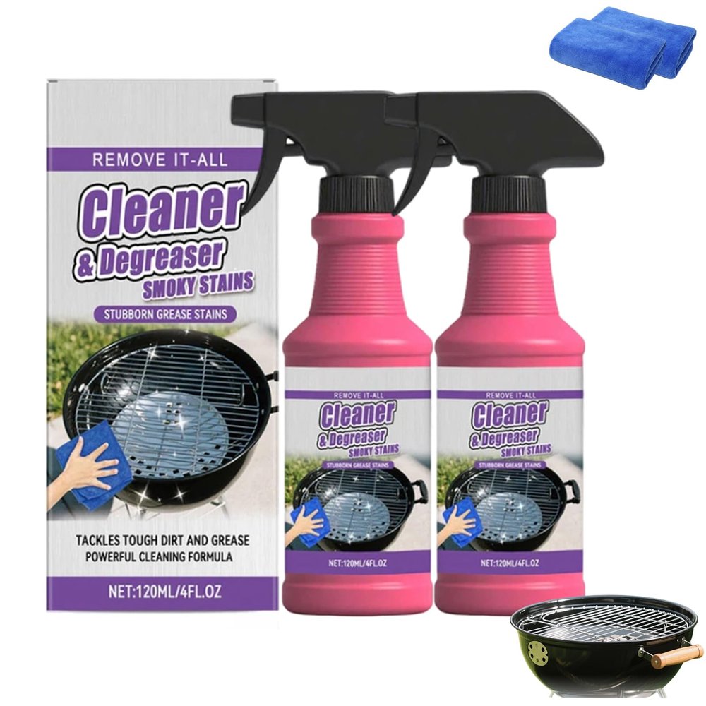 ivyever Fast-Acting Heavy-Duty Grill Degreaser Spray, BBQ Grill Cleaner,Grill Cleaner for Outdoor Grills,Safe Heavy Duty Cleaner for Burnt Food & Grease, 4fl.Oz (2pcs)