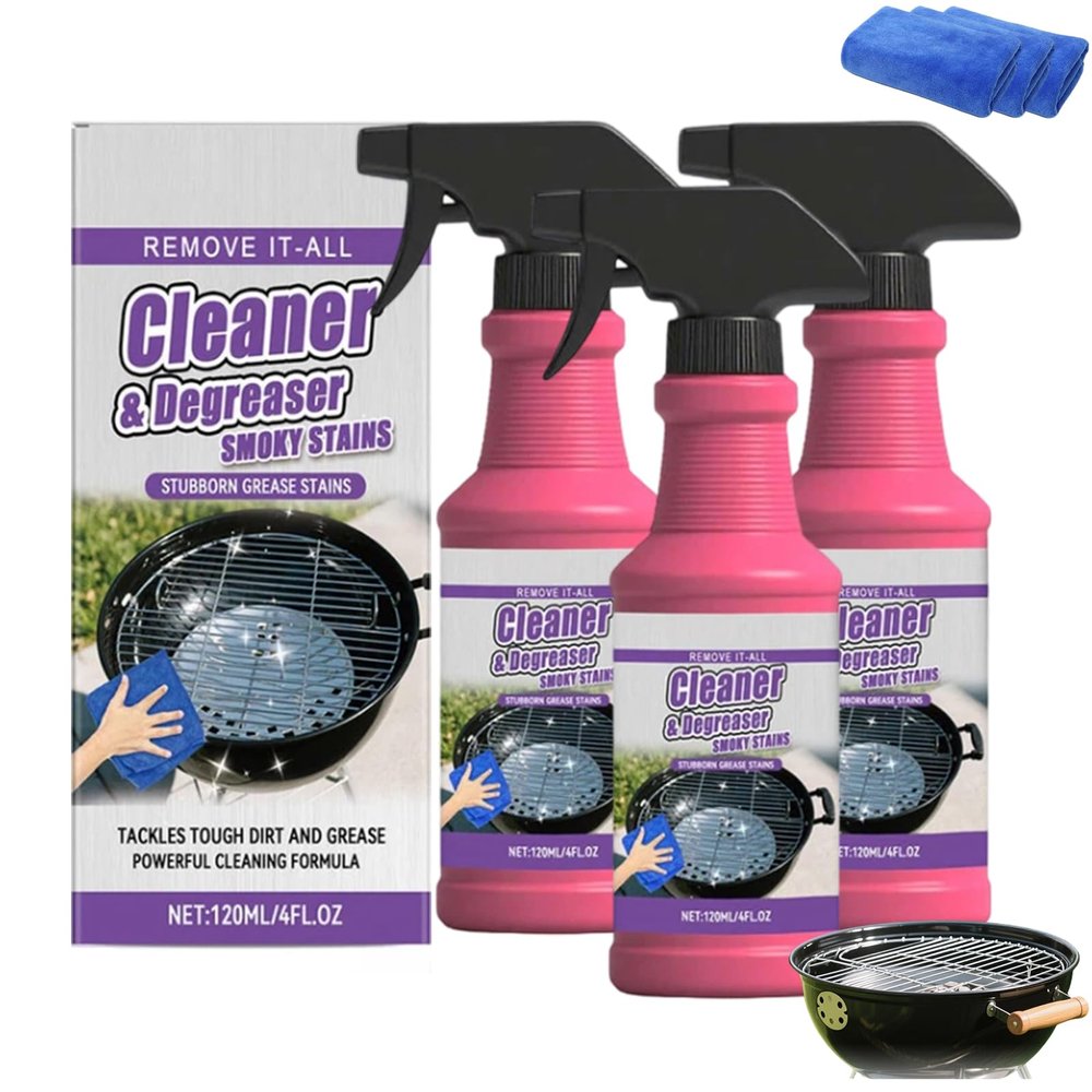 ivyever Fast-Acting Heavy-Duty Grill Degreaser Spray, BBQ Grill Cleaner,Grill Cleaner for Outdoor Grills,Safe Heavy Duty Cleaner for Burnt Food & Grease, 4fl.Oz (3pcs)