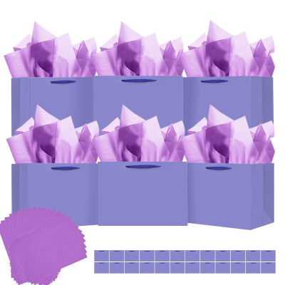 qiqee 24PCS Violet Gift Bags with Ribbon Handles 9.6"x7.9"x4.3" Medium Size Gift Bags (Tissue Paper included, Medium Wide)