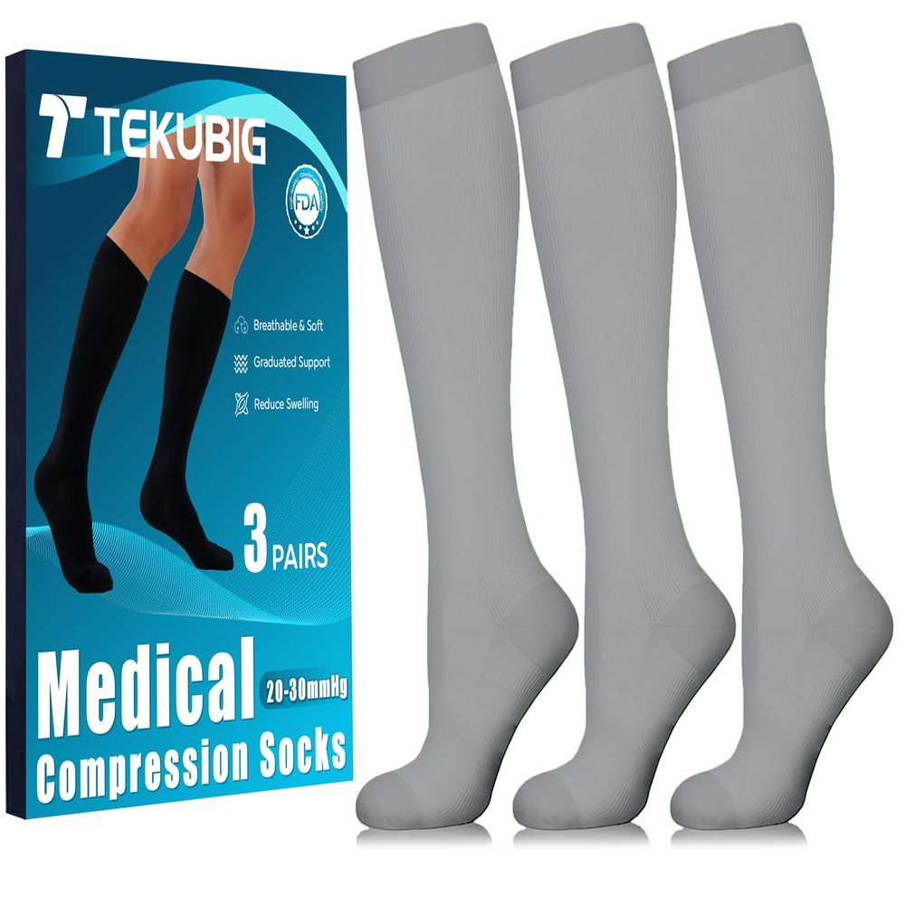 3 Pairs Medical Women Men Compression Socks Knee High 20-30 mmhg Graduated Flying Nurses Pregnancy Maternity Long Flights Diabetic Neuropathy Soft Grade Post Surgery Postpartum Air Travel Recovery Ted